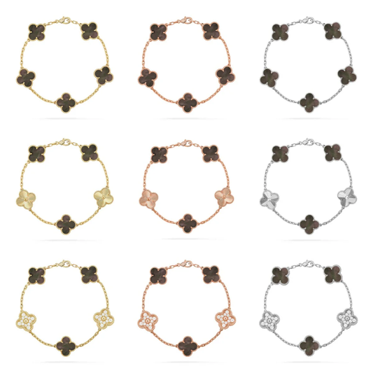 [LUXORA] CLOVER 5 MOTIF GRAY MOP BRACELET COLLECTION