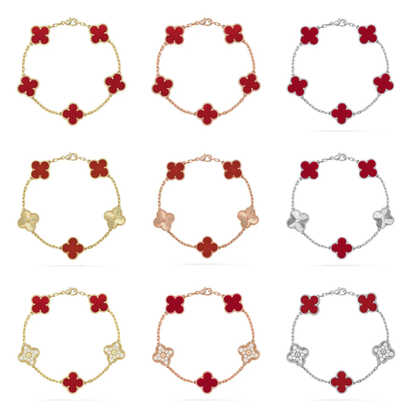 [LUXORA] CLOVER 5 MOTIF RED CORNELIAN BRACELET COLLECTION