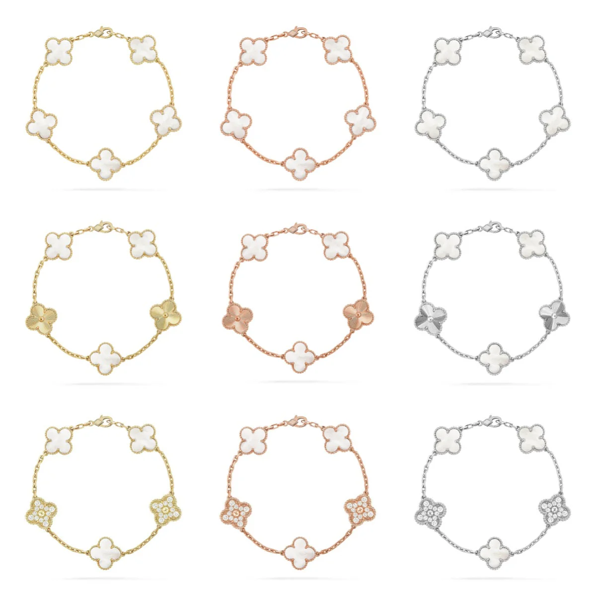 [LUXORA]CLOVER WHITE PEARL MOP 5 MOTIF BRACELET COLLECTION