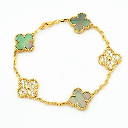 [LUXORA] CLOVER 5 MOTIF GRAY MOP BRACELET COLLECTION
