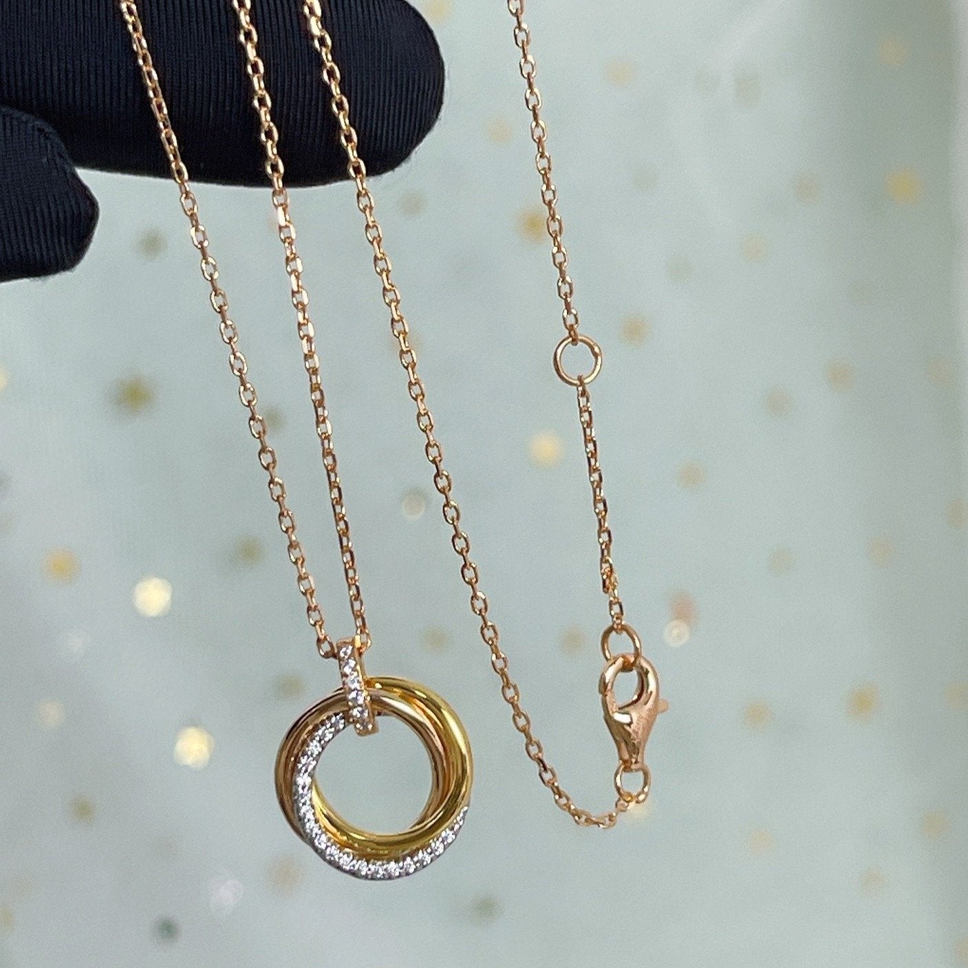 [LUXORA]TRINITY NECKLACE SILVER GOLD PINK GOLD DIAMONDS