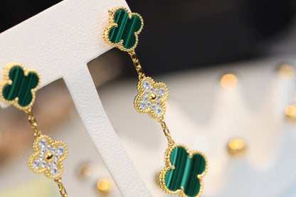 [LUXORA]CLOVER EARRINGS GOLD MALACHITE DIAMOND 3 MOTIF