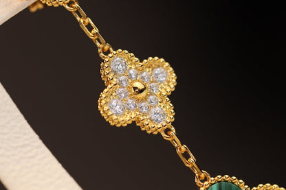 [LUXORA]CLOVER EARRINGS GOLD MALACHITE DIAMOND 3 MOTIF