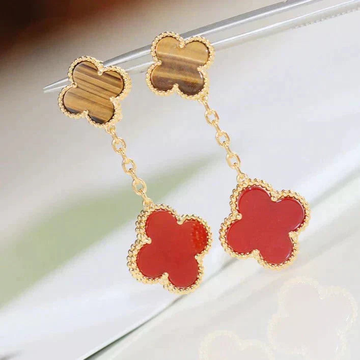[LUXORA]CLOVER  2 MOTIF  TIGER EYE CARNELIAN EARRINGS