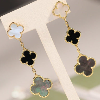 [LUXORA]CLOVER EARRINGS GOLD ONYX MOP 3 MOTIF