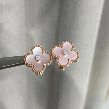 [LUXORA]CLOVER MEDIUM 1 MOTIFS  PINK MOP DIAMOND EARRINGS