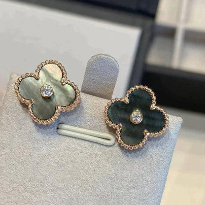 [LUXORA]CLOVER MEDIUM 1 MOTIFS GRAY MOP  DIAMOND EARRINGS
