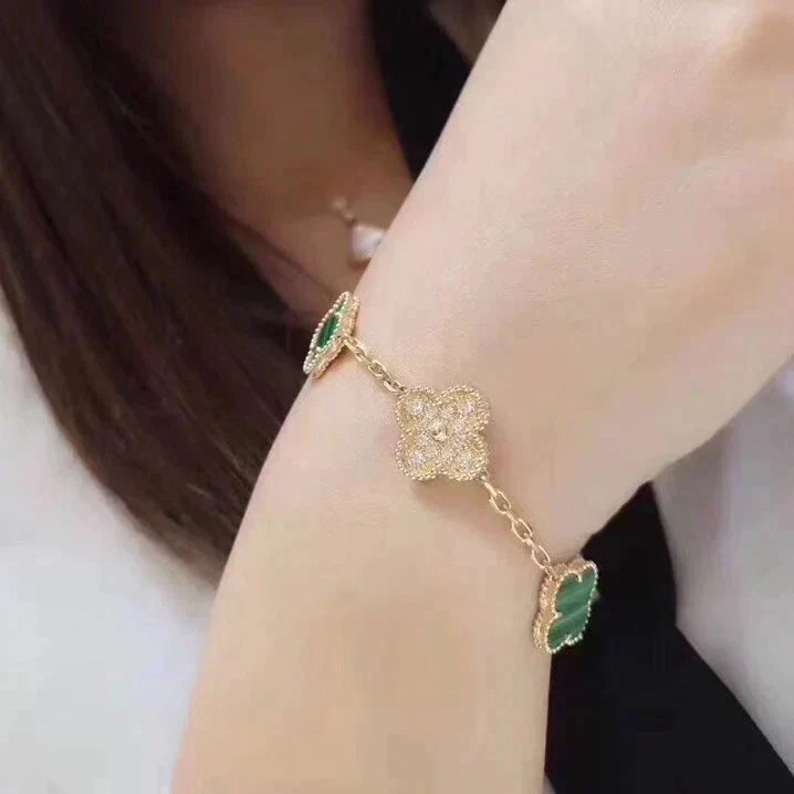 [LUXORA] CLOVER 5 MOTIF MALACHITE BRACELET COLLECTION