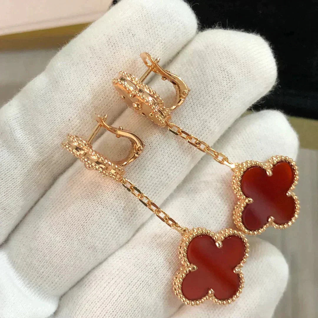 [LUXORA]CLOVER 2 MOTIF  LASER CARNELIAN EARRINGS