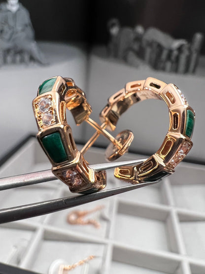 [LUXORA]SERPENTI MALACHITE PINK GOLD EARRINGS
