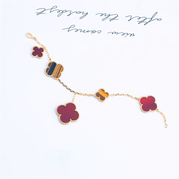 [LUXORA]CLOVER BRACELET 5 MOTIFS CARNELIAN TIGER EYE