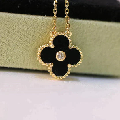 [LUXORA]CLOVER 15MM DIAMOND ONYX NECKLACE