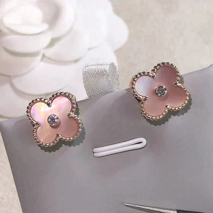 [LUXORA]CLOVER MEDIUM 1 MOTIFS  PINK MOP DIAMOND EARRINGS