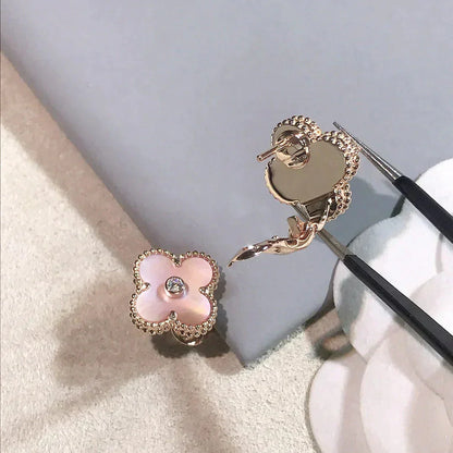 [LUXORA]CLOVER MEDIUM 1 MOTIFS  PINK MOP DIAMOND EARRINGS