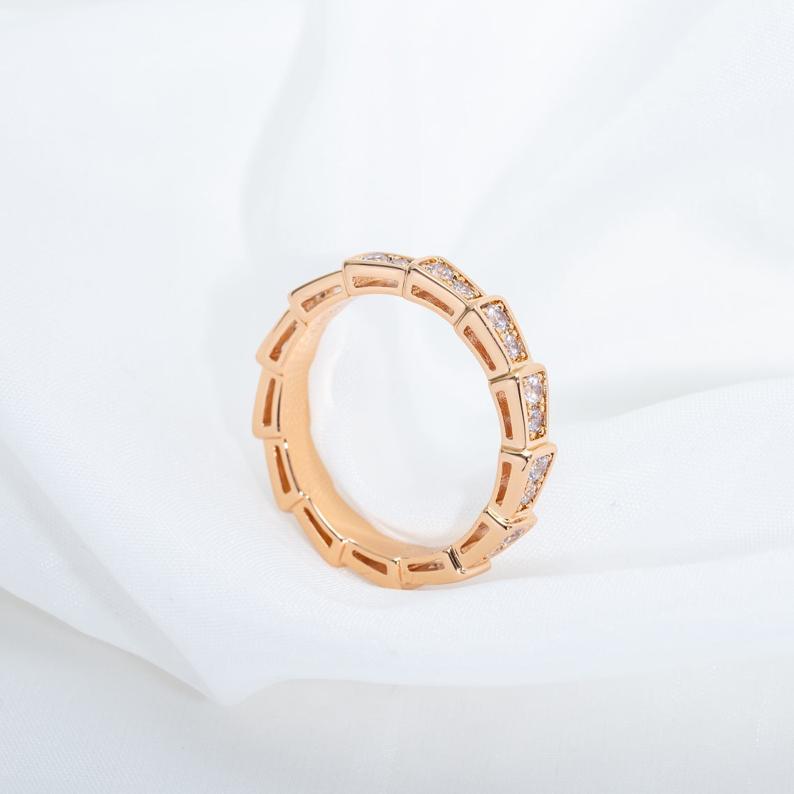 [LUXORA]SERPENTI RING PINK GOLD DIAMOND PAVED 3MM