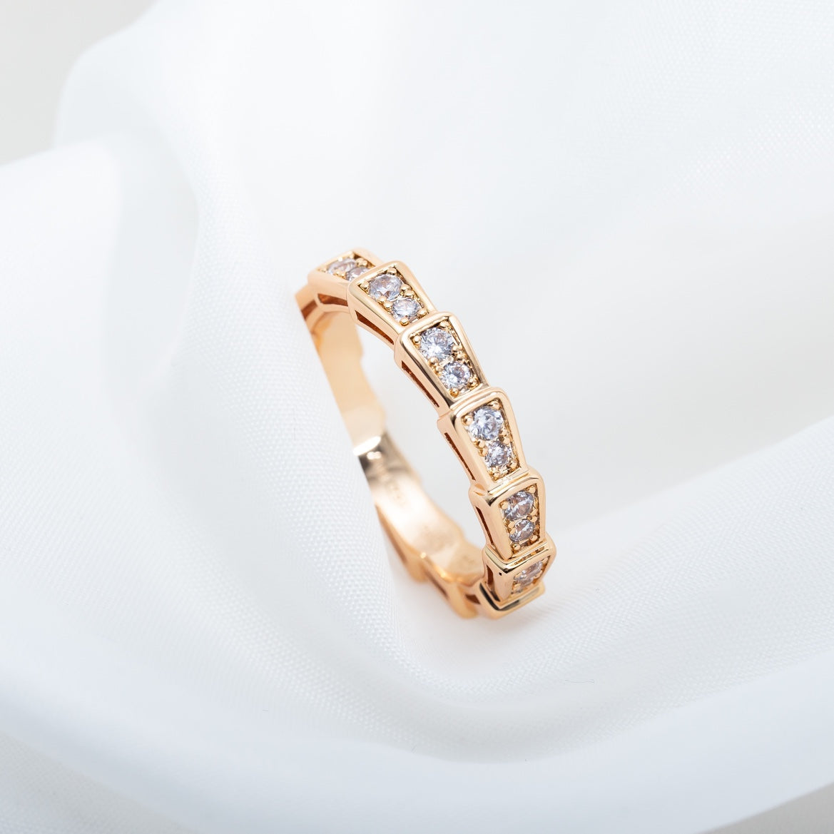 [LUXORA]SERPENTI RING PINK GOLD DIAMOND PAVED 3MM