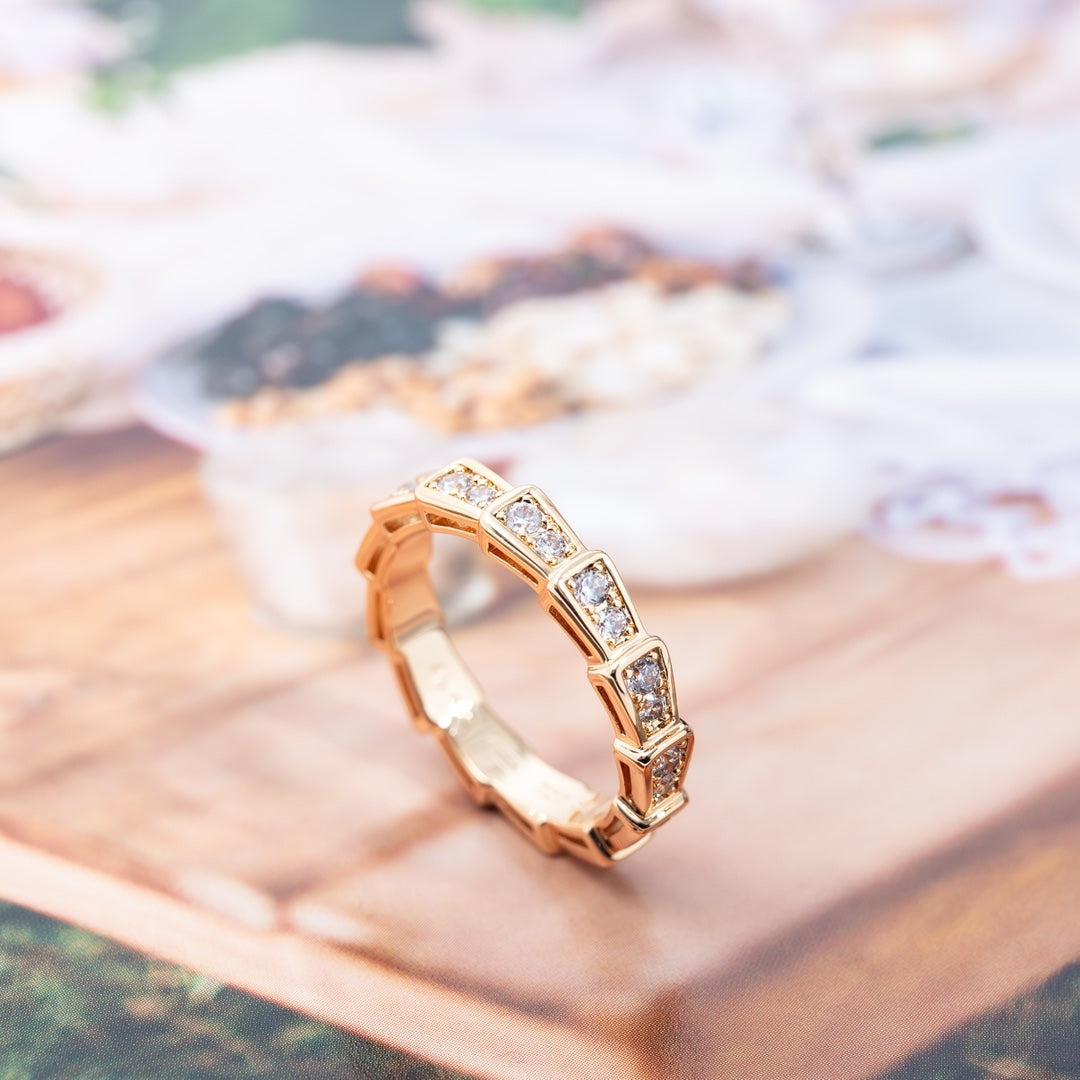 [LUXORA]SERPENTI RING PINK GOLD DIAMOND PAVED 3MM