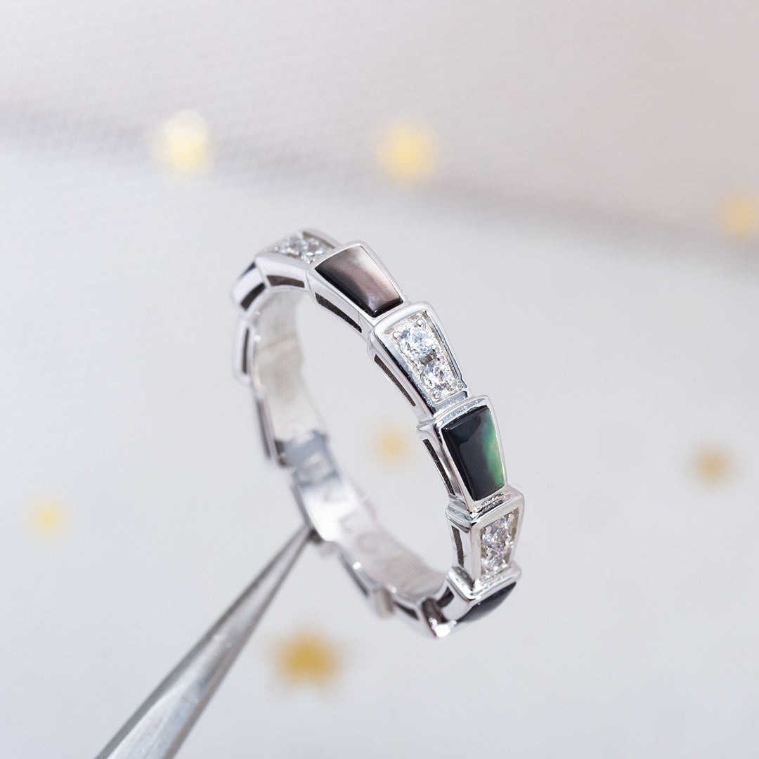[LUXORA]SERPENTI RING SILVER  DIAMOND BLACK MOP 3MM