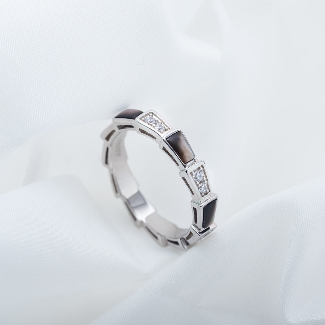 [LUXORA]SERPENTI RING SILVER  DIAMOND BLACK MOP 3MM