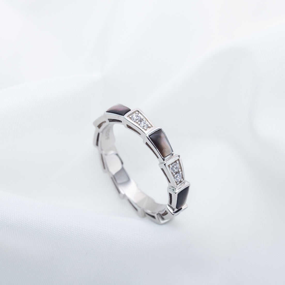 [LUXORA]SERPENTI RING SILVER  DIAMOND BLACK MOP 3MM