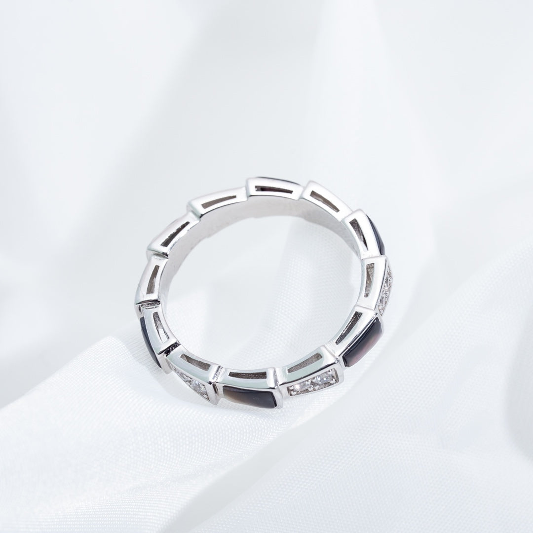 [LUXORA]SERPENTI RING SILVER  DIAMOND BLACK MOP 3MM