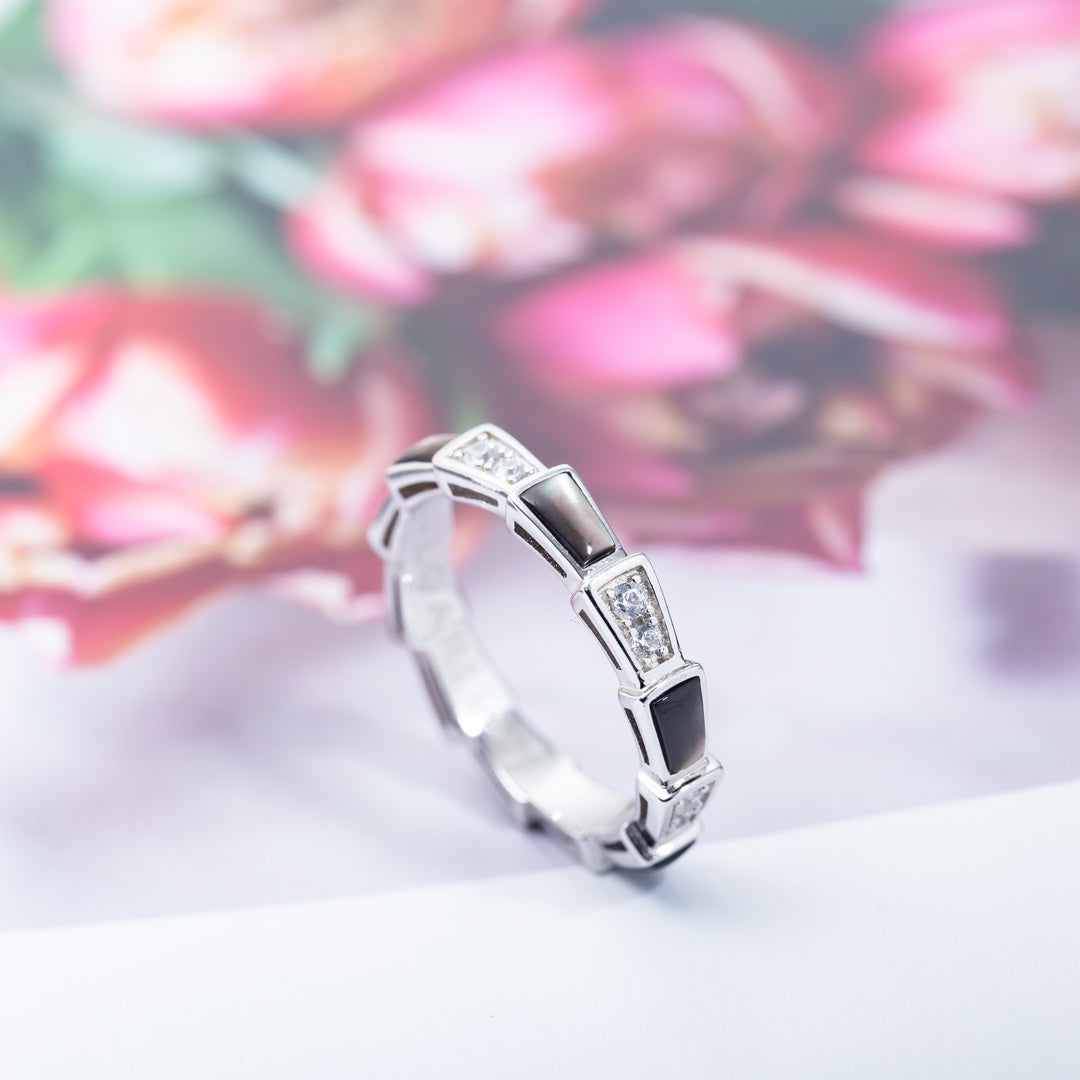 [LUXORA]SERPENTI RING SILVER  DIAMOND BLACK MOP 3MM