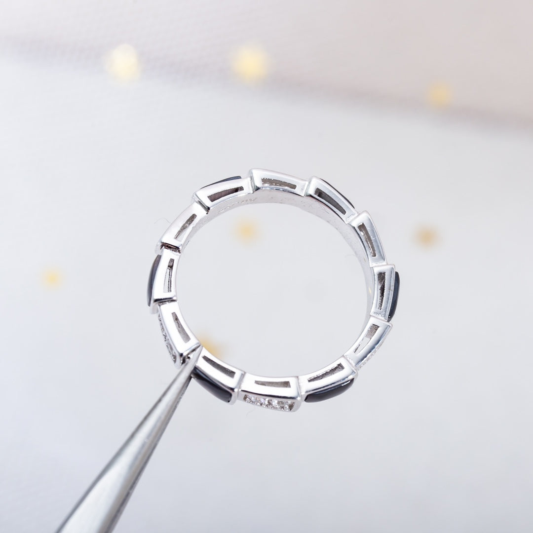 [LUXORA]SERPENTI RING SILVER  DIAMOND BLACK MOP 3MM