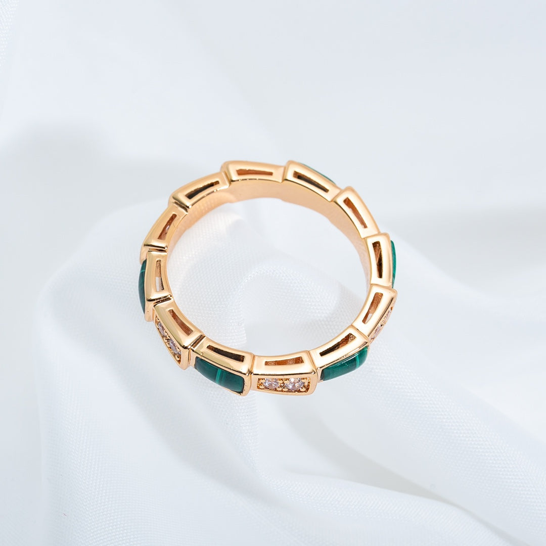 [LUXORA]SERPENTI RING PINK GOLD MALACHITE DIAMOND 3MM