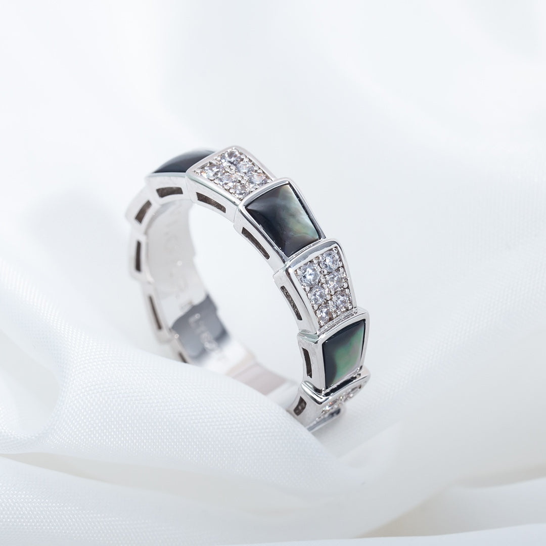 [LUXORA]SERPENTI RING SILVER DIAMOND BLACK MOP 4MM