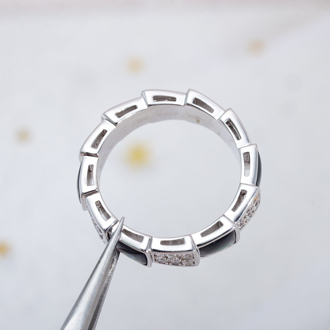 [LUXORA]SERPENTI RING SILVER DIAMOND BLACK MOP 4MM