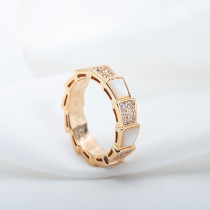 [LUXORA]SERPENTI RING PINK GOLD MOP DIAMOND PAVED 4MM