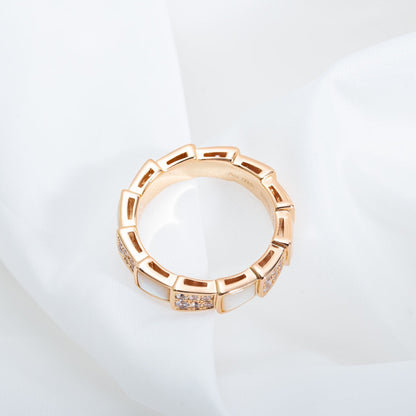 [LUXORA]SERPENTI RING PINK GOLD MOP DIAMOND PAVED 4MM