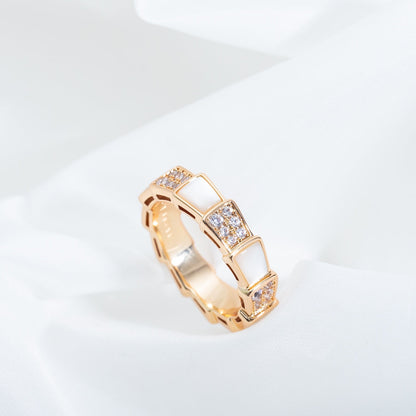 [LUXORA]SERPENTI RING PINK GOLD MOP DIAMOND PAVED 4MM