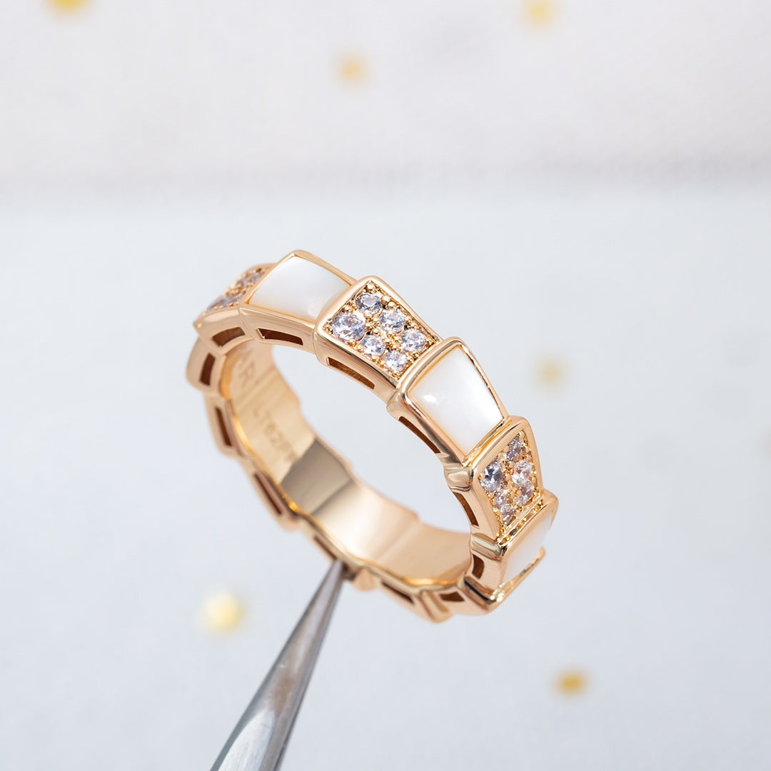 [LUXORA]SERPENTI RING PINK GOLD MOP DIAMOND PAVED 4MM