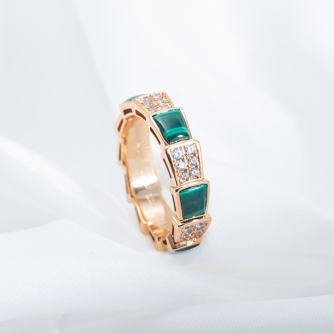 [LUXORA]SERPENTI RING PINK GOLD MALACHITE DIAMOND PAVED 4MM