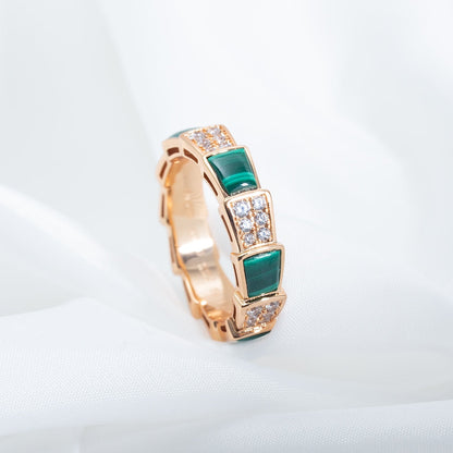 [LUXORA]SERPENTI RING PINK GOLD MALACHITE DIAMOND PAVED 4MM