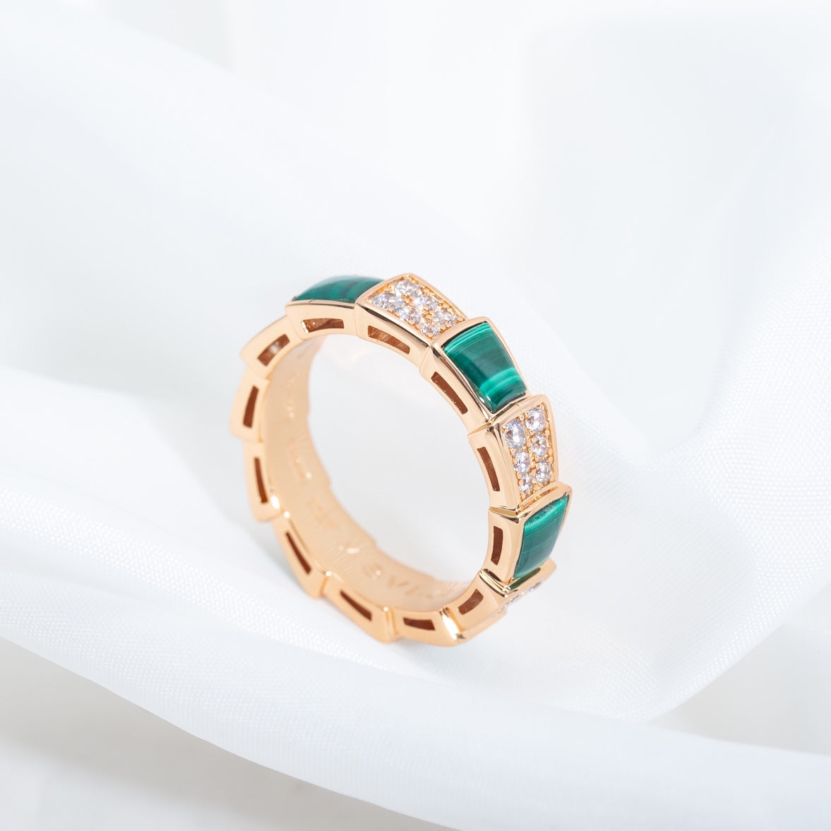 [LUXORA]SERPENTI RING PINK GOLD MALACHITE DIAMOND PAVED 4MM