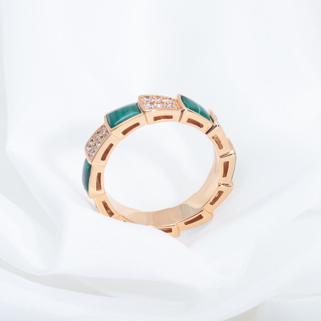 [LUXORA]SERPENTI RING PINK GOLD MALACHITE DIAMOND PAVED 4MM