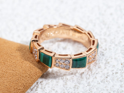 [LUXORA]SERPENTI RING PINK GOLD MALACHITE DIAMOND PAVED 4MM