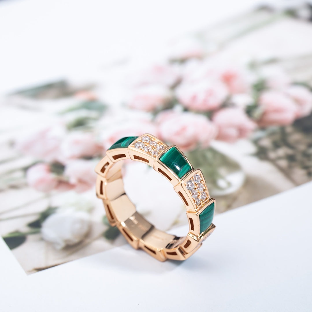 [LUXORA]SERPENTI RING PINK GOLD MALACHITE DIAMOND PAVED 4MM