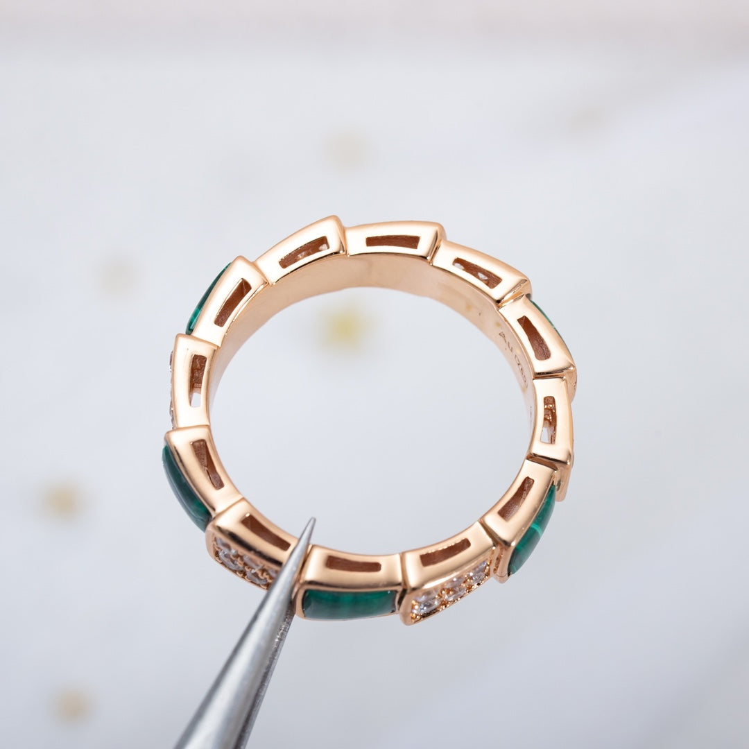 [LUXORA]SERPENTI RING PINK GOLD MALACHITE DIAMOND PAVED 4MM