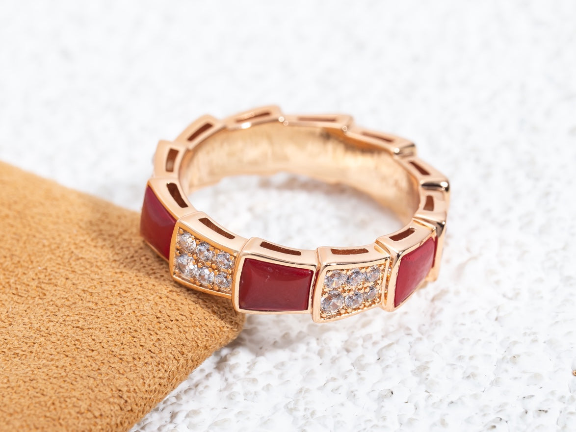 [LUXORA]SERPENTI RING PINK GOLD CARNELIAN DIAMOND PAVED 4MM
