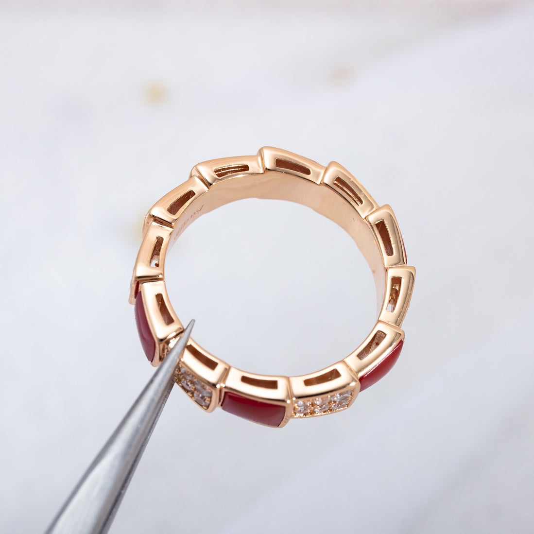 [LUXORA]SERPENTI RING PINK GOLD CARNELIAN DIAMOND PAVED 4MM