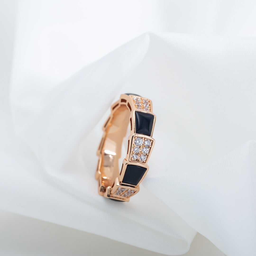 [LUXORA]SERPENTI RING PINK GOLD BLACK MOP DIAMOND PAVED 4MM