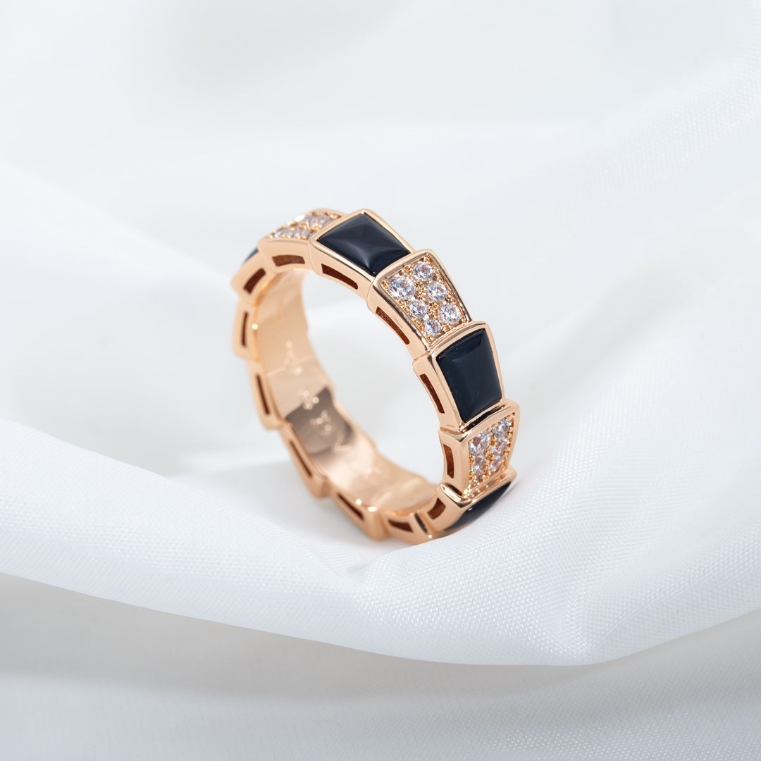 [LUXORA]SERPENTI RING PINK GOLD BLACK MOP DIAMOND PAVED 4MM