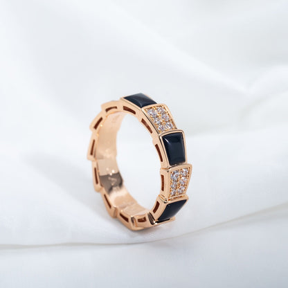 [LUXORA]SERPENTI RING PINK GOLD BLACK MOP DIAMOND PAVED 4MM