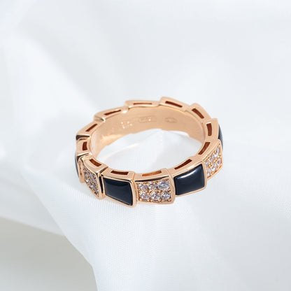 [LUXORA]SERPENTI RING PINK GOLD BLACK MOP DIAMOND PAVED 4MM