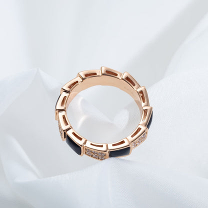 [LUXORA]SERPENTI RING PINK GOLD BLACK MOP DIAMOND PAVED 4MM
