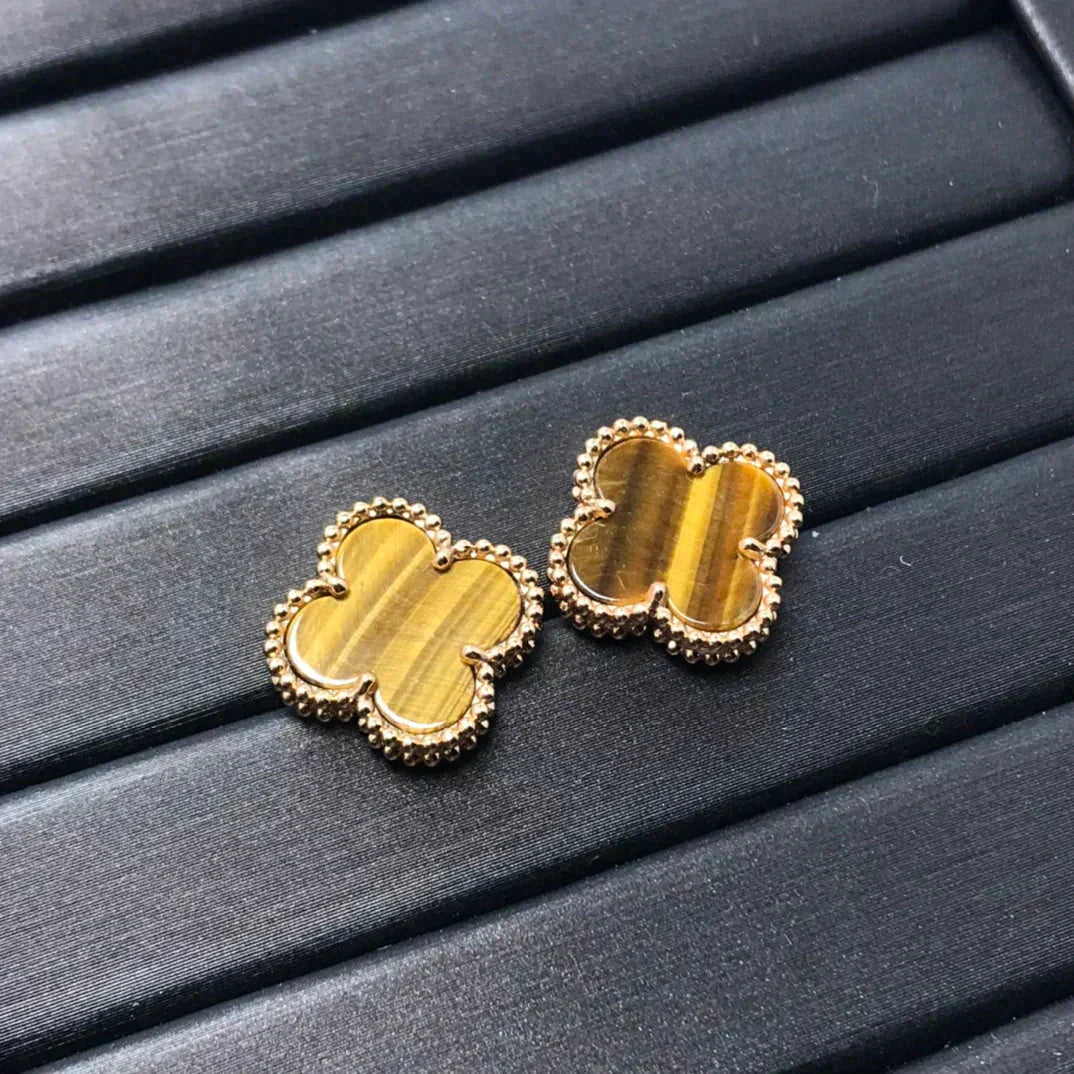 [LUXORA]CLOVER MEDIUM 1 MOTIFS TIGER EYE EARRINGS