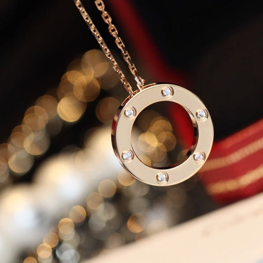 [LUXORA]LOVE NECKLACE 16MM 6 DIAMONDS PINK GOLD
